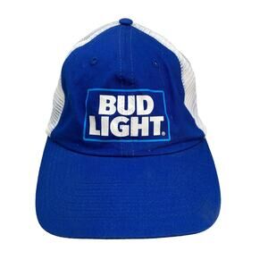 Bud Light Baseball Hat Mens One Size Blue White Spellout Snapback